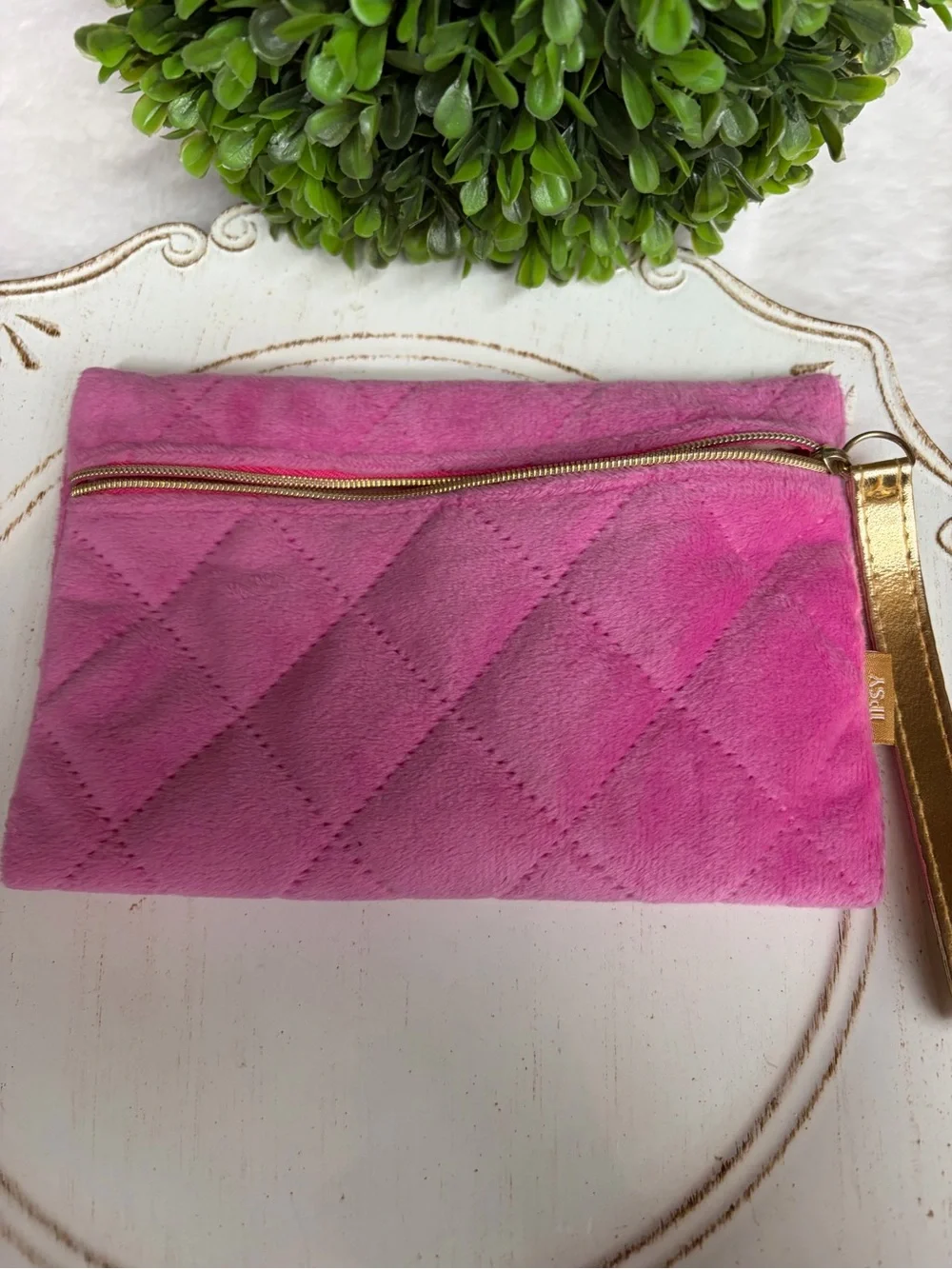 Pink Quilted Makeup Bag with Beauty Samples